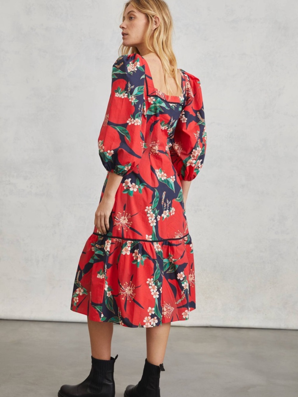 Farm Rio for Anthropologie Red Floral Midi Dress sz Small - Picture 5 of 5